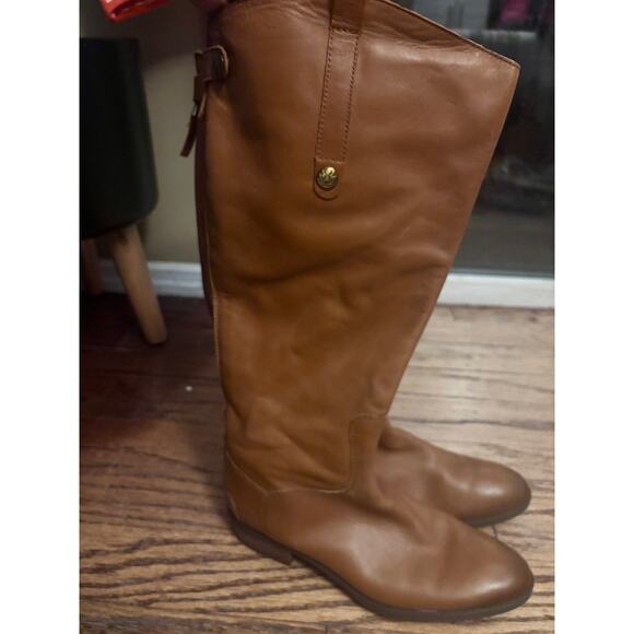 Sam Edelman Cognac Leather Knee-High Riding Boots | Gold Logo Detail | Women’s 9 - Picture 3 of 8